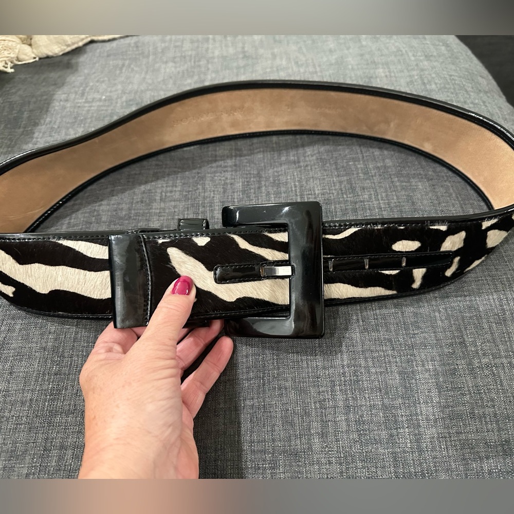 Ann Taylor Black and White Zebra Print Leather Belt